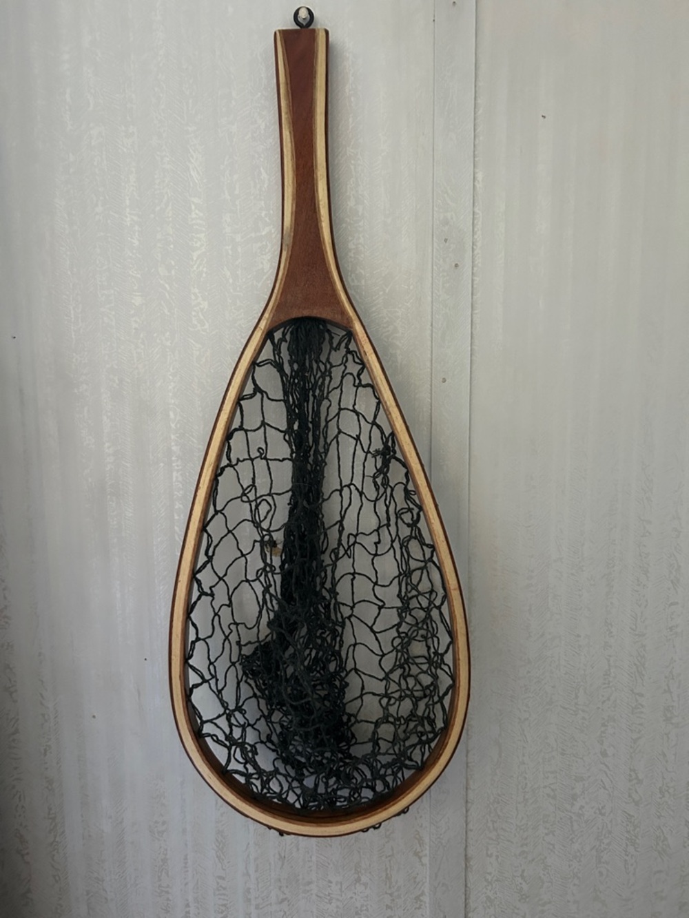 Vintage, wooden trout, fishing net